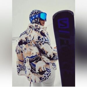 Free People Pippa Printed Packable Puffer Jacket Size  Small Polar Bear NWT